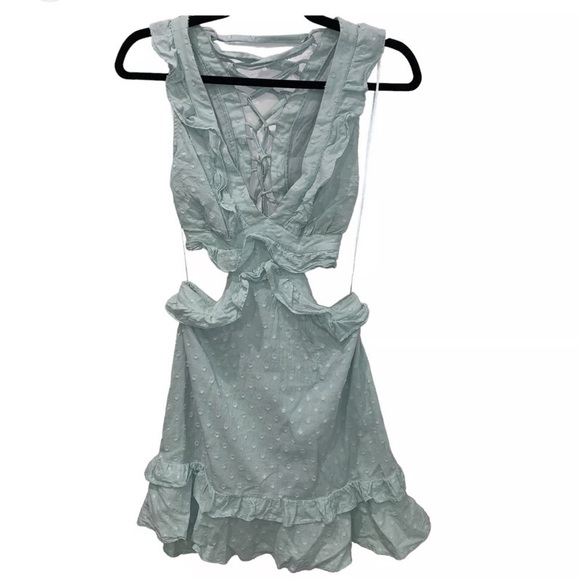 Altar'd State Green Ruffled Mini Dress Plunge Neckline - Picture 4 of 6